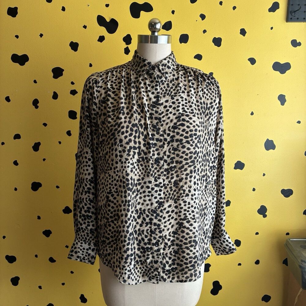 H&M Leopard Print Animal Button Up Shirt Blouse Top Lightweight Y2K Womens S